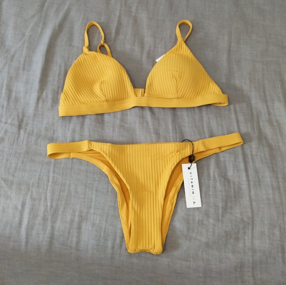 Vitamin A Moss Triangle Bikini Top Carmen Bottom Marigold - Picture 5 of 9